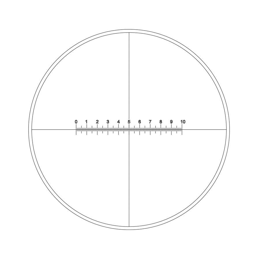 Strichplatte Skala (10mm in 100 Teilen) und Fadenkreuz (Ø19mm)