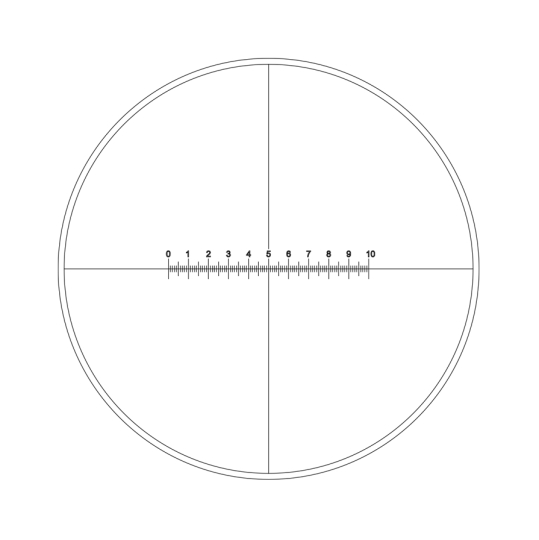Strichplatte Skala (10mm in 100 Teilen) und Fadenkreuz (Ø21mm)