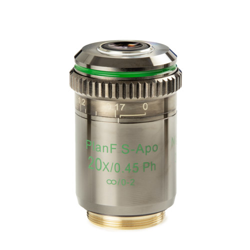 Euromex Objektiv DI.8720, infinity plan, phase semi-apochromatic PLPHi-Apo 20x/0.45 IOS objective with collar ring for adjustment of working distance between 7.5 to 8.8 mm. f . Fluoreszenz