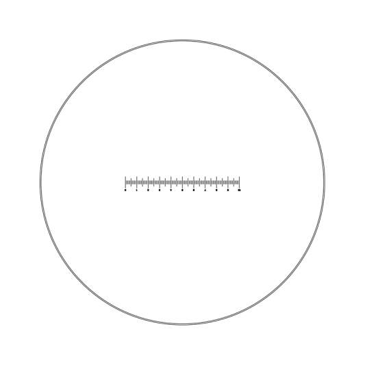Strichplatte Skala (10mm in 100 Teilen), (Ø25mm)